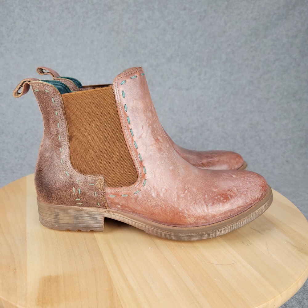 Roan Bed Stu Hostile Chelsea Boots Women 7 Tan Rose Gold Distressed Leather Zip - Picture 5 of 11